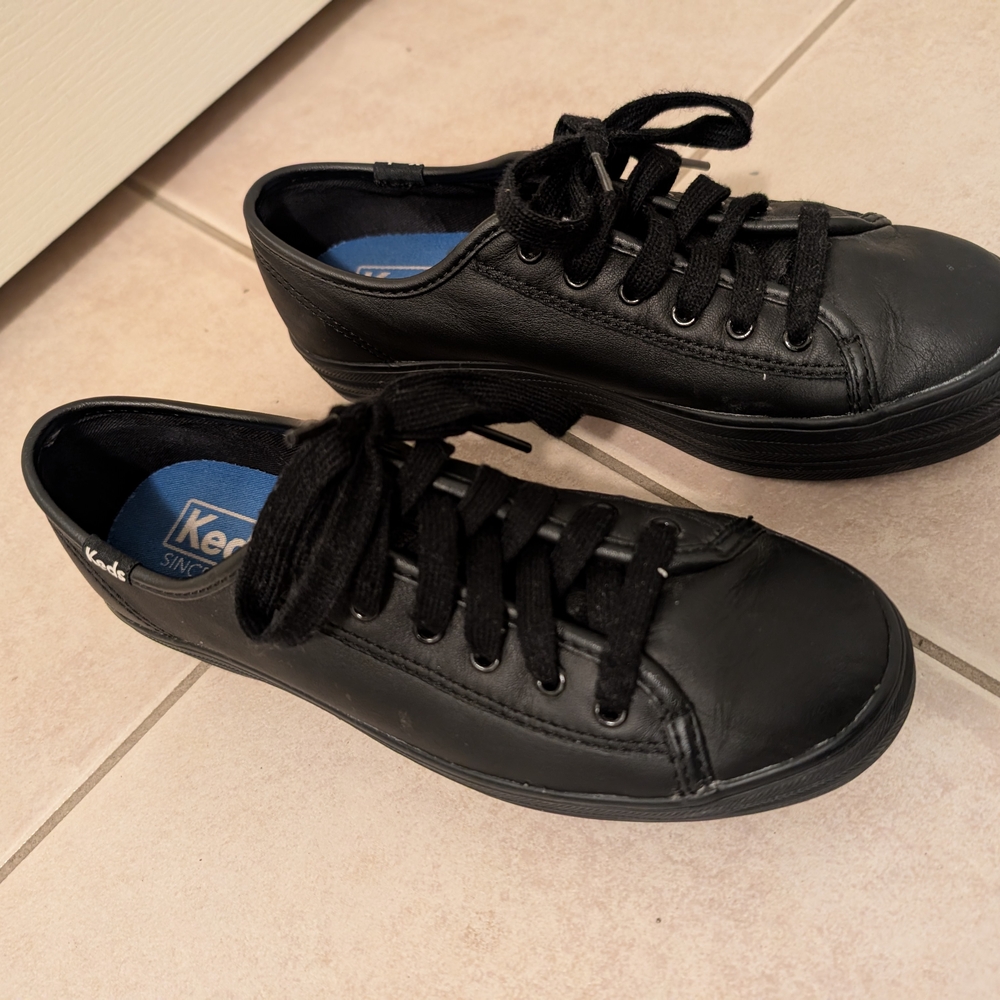Keds Ladies Black Leather Sneakers